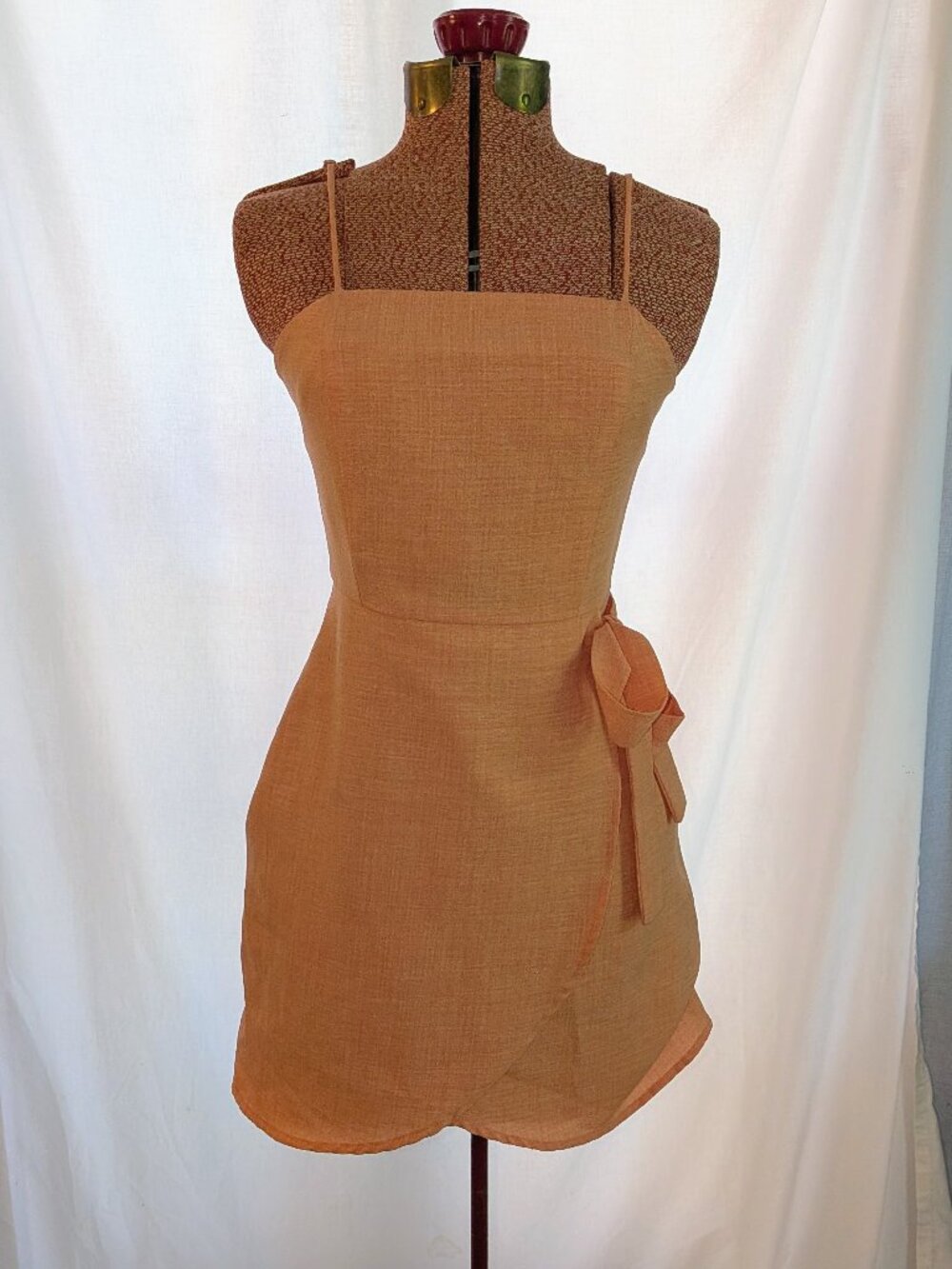 Altar'd State Orange Faux Wrap Linen-Blend Mini Dress Size XS